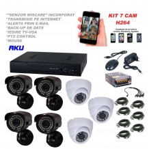  Kit supraveghere video AKU 7 camere 1200TVL 1280x960 pixeli + DVR 8 canale FULL HD 1080N H264, interior exterior carcase metalice, iesire internet cu vizualizare pe telefon mobil tableta desktop