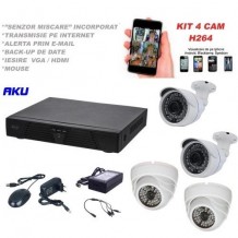  Kit supraveghere video AKU 4 camere IP SUPER HD 1.3 MP + NVR 4 canale 720P audio video H264 interior exterior carcase metalice iesire internet cu vizualizare pe telefon mobil tableta desktop