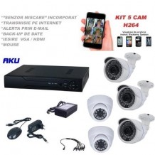 Kit supraveghere video AKU 5 camere IP rezolutie SUPER HD 1.3 MP + NVR 8 canale 1080P 3-5M audio video H264 interior exterior carcase metalice iesire internet cu vizualizare pe telefon mobil tableta desktop